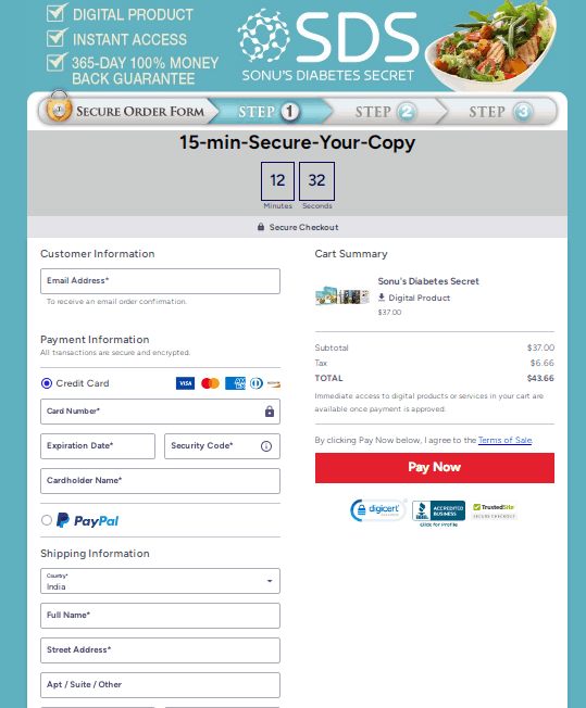 Sonu’s Diabetes Secret Checkout Page